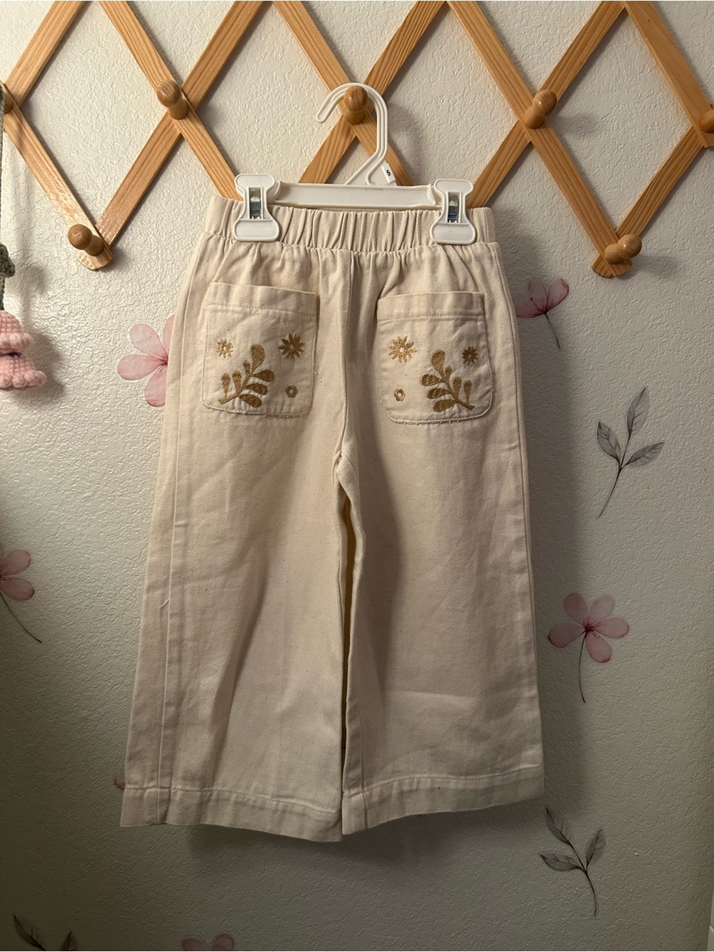 Zara Cream Kids Pants with Gold Embroidered Pockets